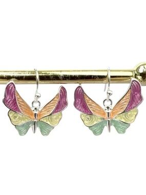 Icon Collection Island Hues Butterfly Silver Tone Earrings (NWT)